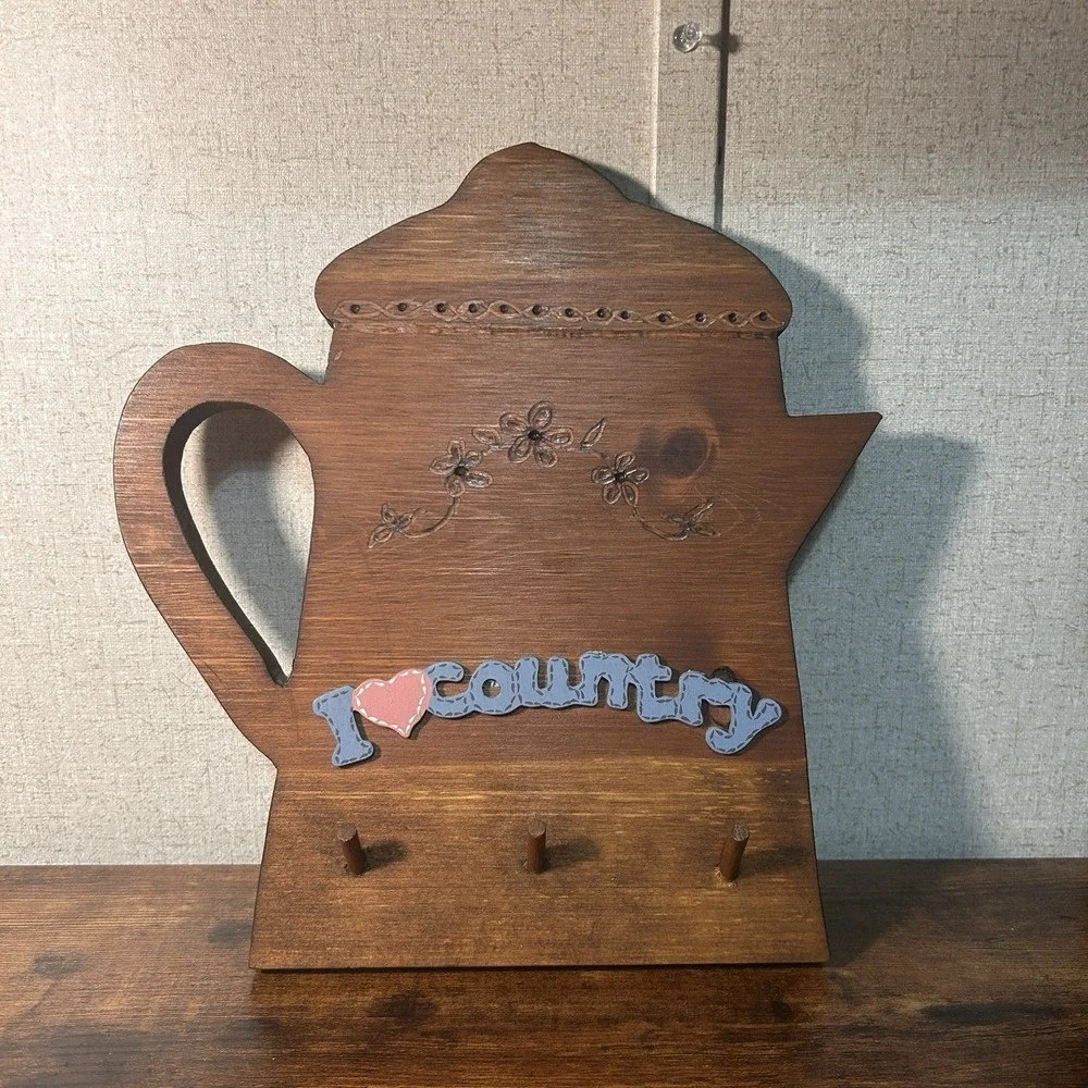Vintage Granny Core, Butter Mom, Wooden Coffee Pot Peg Key Holder Wall Mount